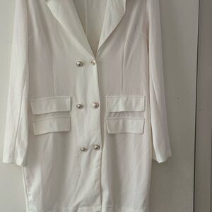 Women's Double-Breasted White Blazer Jacket